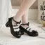 VNGT34-43 Kích Thước Lớn Nông Miệng Tròn Ngón Chân Dày Mary Jane Giày Nơ Dâu Mặt Dây Chuyền Đôi Hàng Phẳng Dây Đeo Lolita COS Hiệu Suất
