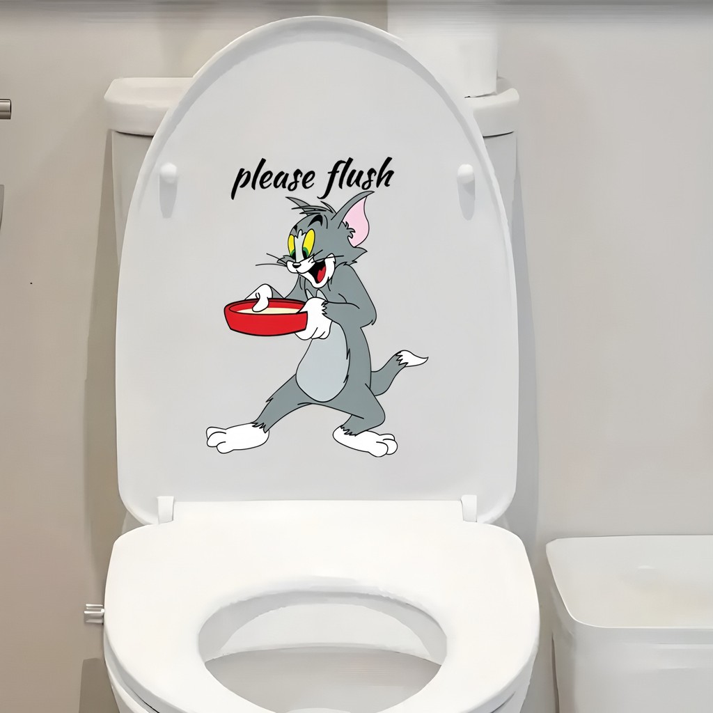 Mèo Và Chuột Tom Miếng Dán Vệ Sinh Phòng Tắm Nhà Vệ Sinh Trang Trí Ngày Lễ Miếng Dán Tường
