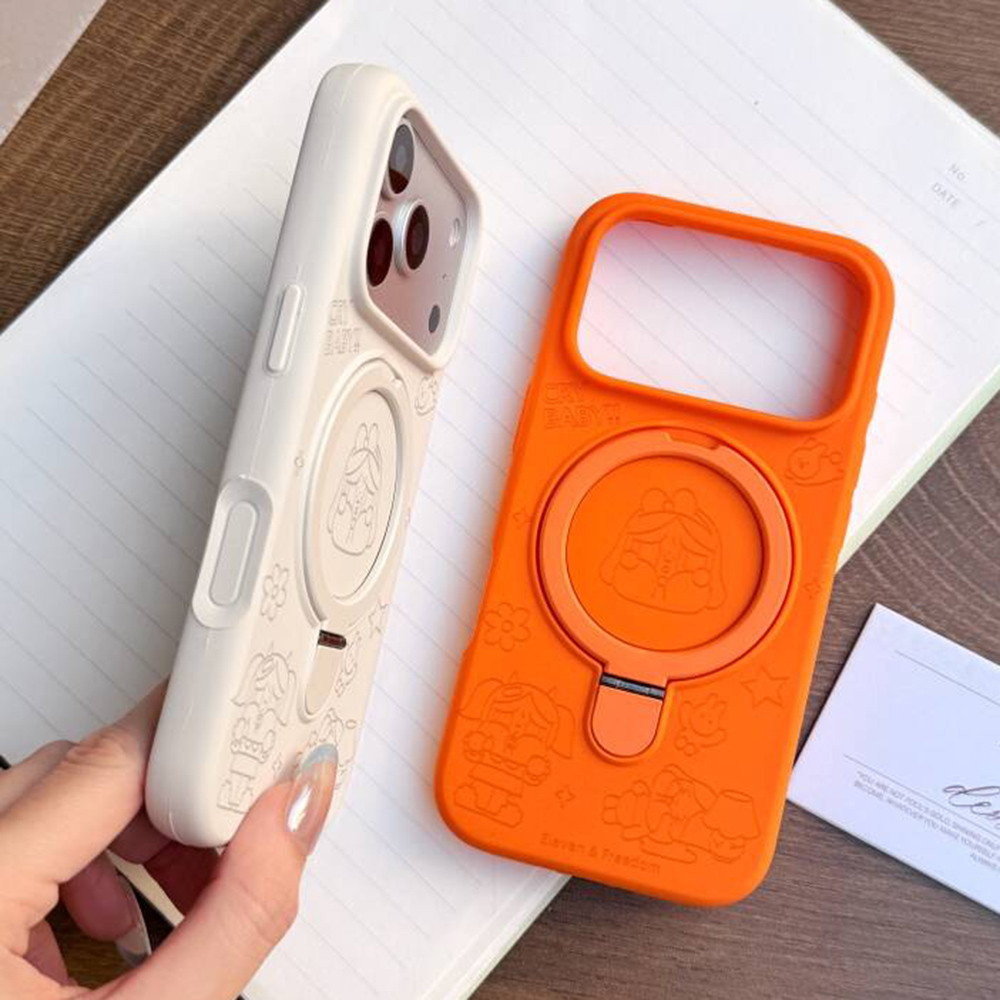 Giá đỡ từ tính Khóc cho bé gái Vỏ điện thoại silicon lỏng cho iPhone 17 Pro Max 17 Air 16 Plus 15 14 13 12 11 Vỏ bảo vệ chống sốc