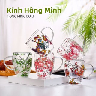 Cốc hoa khô thủy tinh hai lớp Borosilicate cao Cốc cà phê gia đình Cốc trà chịu nhiệt độ cao Hoa thật Cốc uống nước sáng tạo D4H3