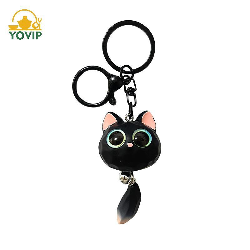 YOVIP Hoạt Hình Sáng Tạo Mắt Lớn Đầu Mèo Móc Khóa Unisex Xe Móc Khóa Dễ Thương Tinh Tế Đầu Mèo Mặt Dây Chuyền Bền Chống Mất 3D Móc Khóa VN