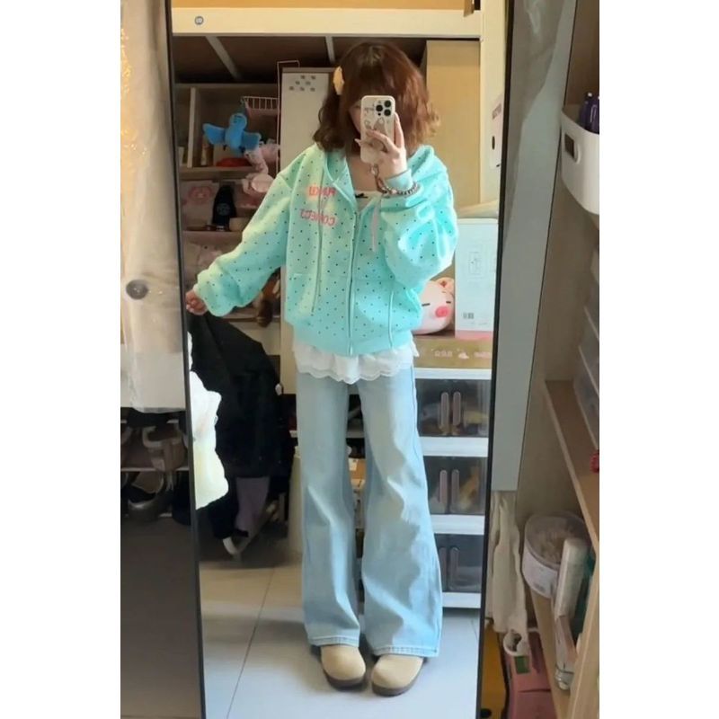 Áo len cardigan American Sweet họa tiết chấm bi sao, phong cách mát mẻ, form rộng, phù hợp mùa xuân - thu