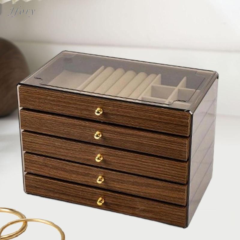 Hộp đựng đồ trang sức làm bằng [chất liệu], Hộp đựng đồ trang sức, Nắp trong suốt, Hộp trưng bày trang trí và thanh lịch cho bàn làm việc, Lớp lót nhung cho bông tai và