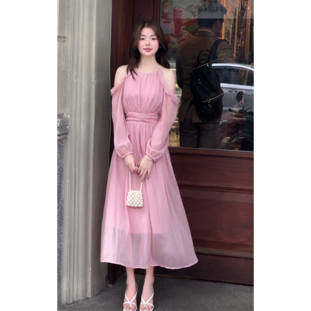 Váy tơ bèo vai dáng dài tiểu thư hottrend Linh Tây Clothing -VT003