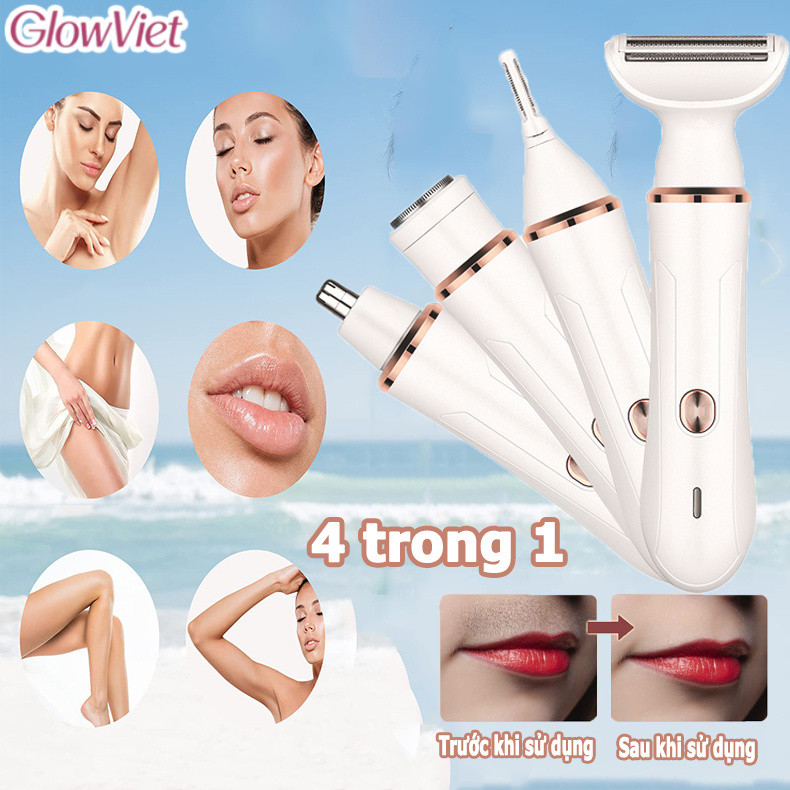 Máy triệt lông toàn thân 4 trong 1, triệt lông không đau, sạc qua USB, thời lượng pin siêu bền, an toàn và dưỡng da.