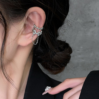 Kẹp tai tua rua zirconia dây xích bạc không xuyên xương, phù hợp phong cách đơn giản ngọt ngào cho người phụ nữ