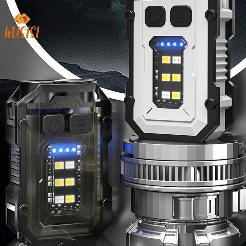 [WUSISI] Đèn móc khóa Mini cầm tay LED chống mất Đèn pin sáng cao Nguồn sáng kép Cắm trại ngoài trời Dụng cụ câu cá Đèn pin MỚI