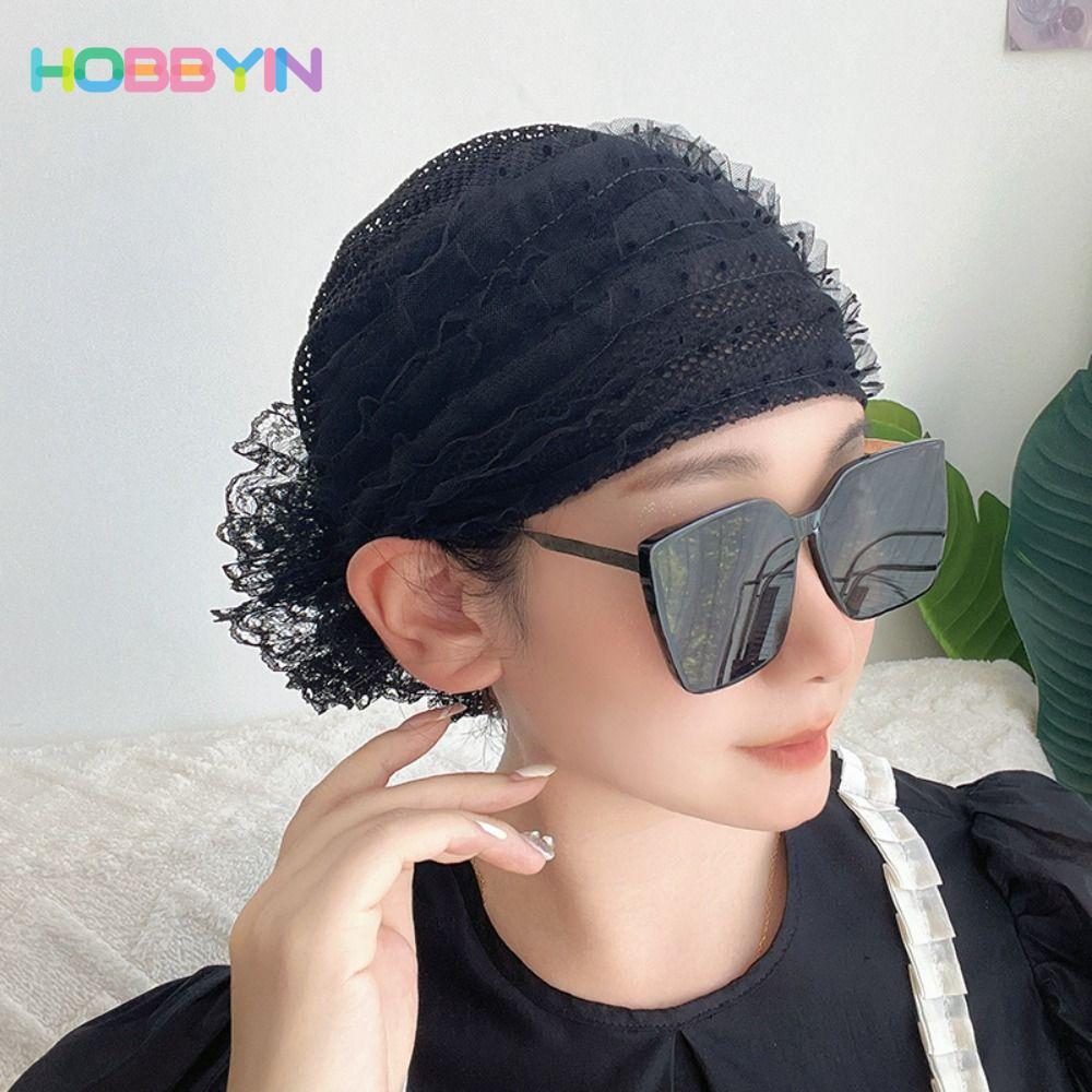 Khăn trùm đầu HOBBYIN - Mũ turban thoáng khí và mũ beanie ren thanh lịch cho nữ