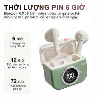 X12 Tai Nghe Retro [3 Quà tặng] 1 Nhãn dán hoạt hình+1 Bao tay chơi game+1 Dây buộc, Âm thanh nổi HiFi, Chống nước iPX5, Micro tích hợp, Thiết kế máy ảnh retro, Điều khiển cảm ứng