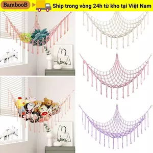 BAMBOOB Treo Lưu Trữ Tổ Chức, Võng Đồ Chơi Lưới Nhồi Bông Góc Tường, Tua Rua Cotton Dây Dệt Tam Giác Đồ Chơi