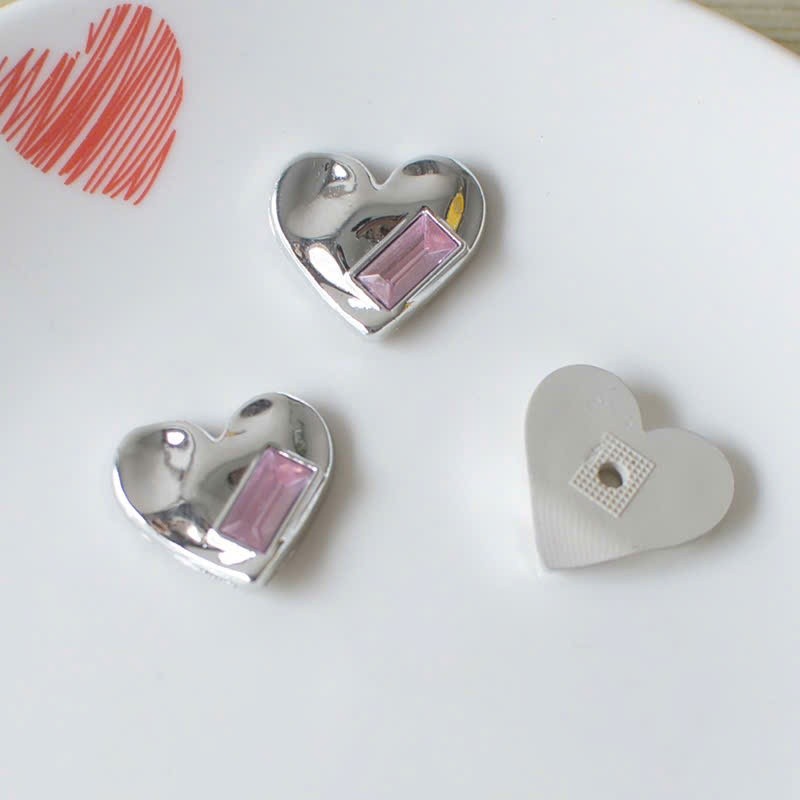 Set Charm Nơ Bạc Gương & Đá Pha Lê Trái Tim Sang Chảnh Lấp Lánh Phong Cách Thanh Lịch Cao Cấp Trang Trí DIY Xinh Xắn