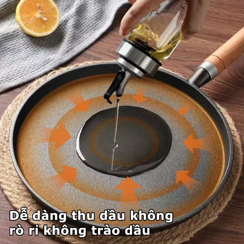Chảo gang thủ công 20cm, chống dính tự nhiên, đáy bằng, dùng bánh xèo, bít tết, mọi bếp