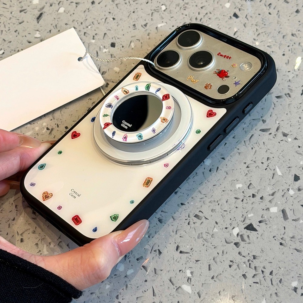 Giá đỡ gương từ tính Vỏ điện thoại Acrylic khảm kim cương cho iPhone 17 Pro Max 16 15 14 13 Vỏ bảo vệ chống sốc