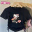 Áo sơ mi ngắn tay in hình hoạt hình Hello Kitty mùa hè dễ thương có thiết kế dây rút có gân