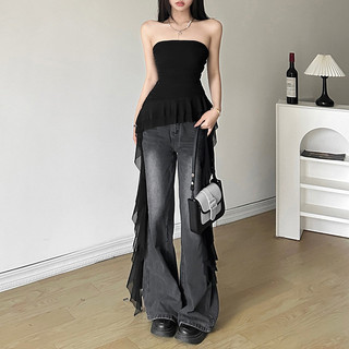 VM-Set bộ nữ áo ống lưới tua rua phối chân váy ôm ngắn Y2K tôn dáng sexy