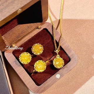 Trang sức hình bát giác hoa hồng cắt màu xanh zircon, phong cách châu Âu hiện đại, phù hợp cho nữ