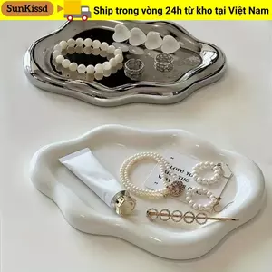 Khay đựng đồ trang sức SUNKISSD, Tấm lưu trữ bằng nhựa hình đám mây, Đồng hồ đựng đồ trang sức Mini sang trọng nhẹ / Lưu trữ chìa khóa