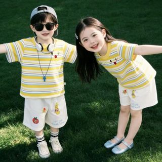 Set đồ cho bé áo thun sọc – Cotton mềm thoáng mát, quần short in hình dễ thương, phong cách Hàn Quốc