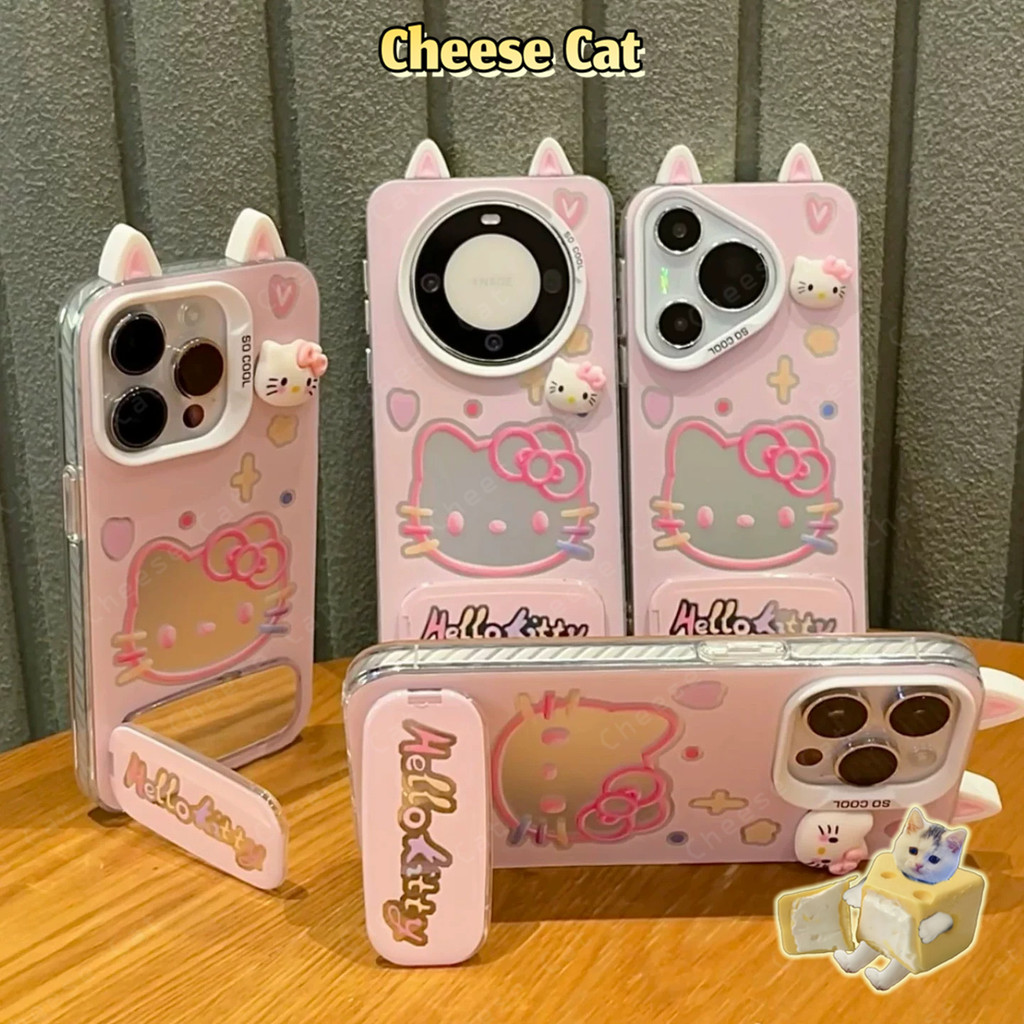 Ốp điện thoại iPhone 3D hình tai mèo Kitty dễ thương màu hồng cho iPhone 14 15 11 12 13 16 17 Pro Max 16E Xs Max 7Plus