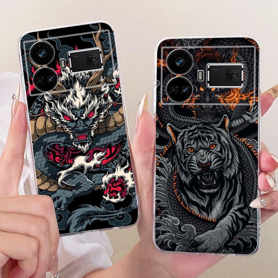 Dragon Cut Phim Hoạt Hình Mèo Vỏ Cho Realme GT5 240W GT 5 5G RMX3820 RMX3823 Vỏ Điện Thoại Silicon Mềm Trong Suốt Sư Tử Hổ