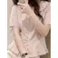 Áo sơ mi ngắn tay nữ phiên bản Hàn Quốc, cổ búp bê màu hồng, cảm giác mát mẻ