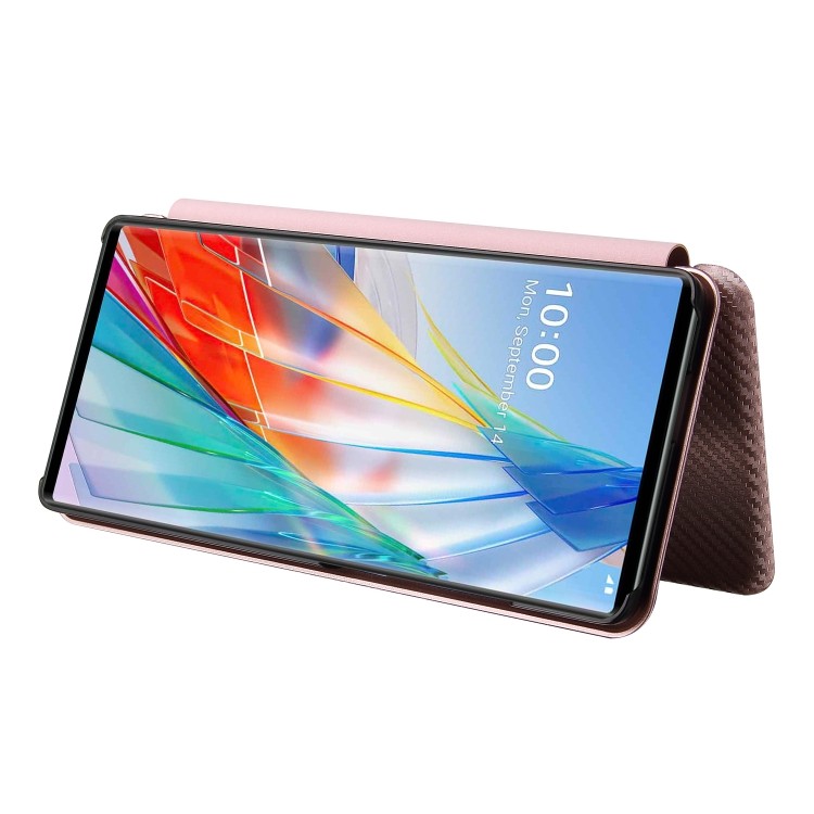 Bán Chạy Cho LG Wing 5G Kết Cấu Sợi Carbon Ngang Lật TPU + PC + Vỏ Da PU Có Khe Cắm Thẻ
