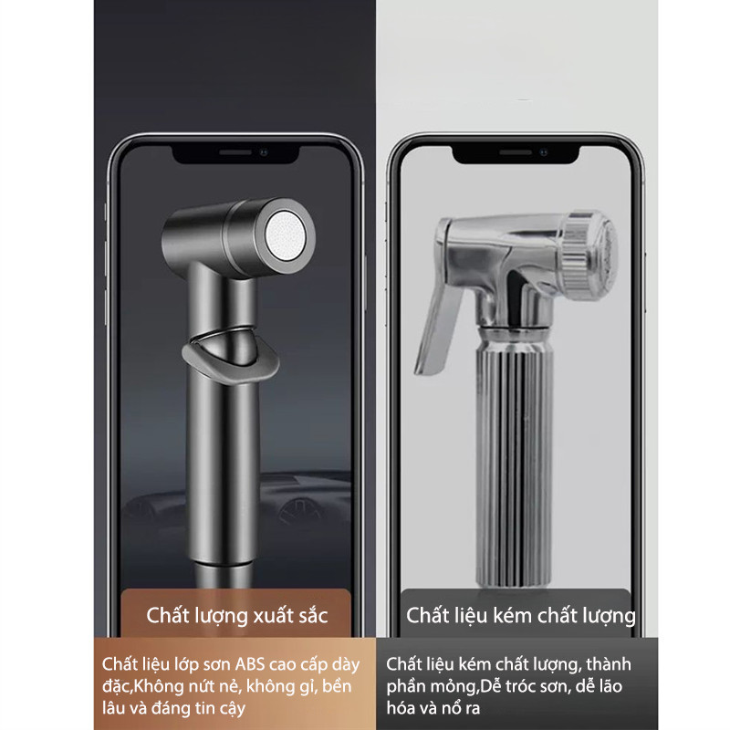 Bộ Vòi Xịt Vệ Sinh Cao Cấp - Đầu Xịt Inox 304, Dây Lò Xo 3m Chất Lượng, Kèm Giá Đỡ Dán Tường