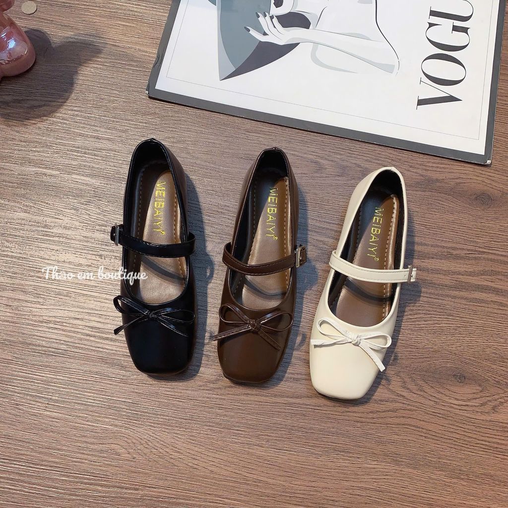 [Thảo Em - BB32] Giày búp bê nữ đế bệt da lì mềm, quai ngang fom basic dễ phối đồ [QCCC]