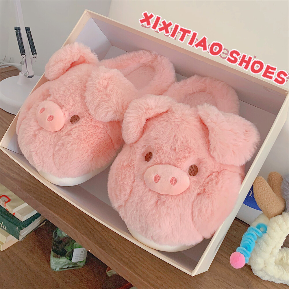 Cô Gái Trái Tim Heo Bông Dép Nữ Mùa Đông Đế Mềm Dễ Thương Chống Trơn Trượt Cha Mẹ-Con Nhà Sang Trọng Confinement Giày Nửa Gói Bé Gái Hồng 40-