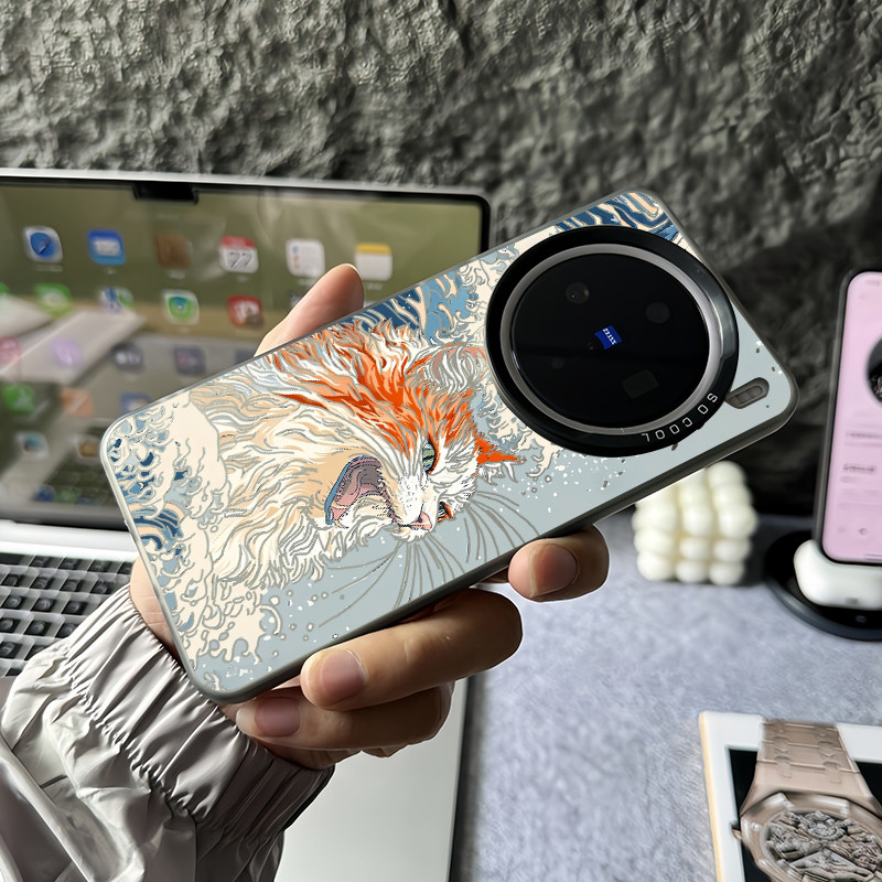 Dành Cho Vivo X300 Ultra X300 Pro X200 Ultra X200 Pro X100S Pro V60 V50 V40 Ốp Điện Thoại Mèo May Mắn Của Kanagawa Cho Vivo X200S X100s X100 Pro X90 X80 X70 Vỏ Vivo Chống Sốc