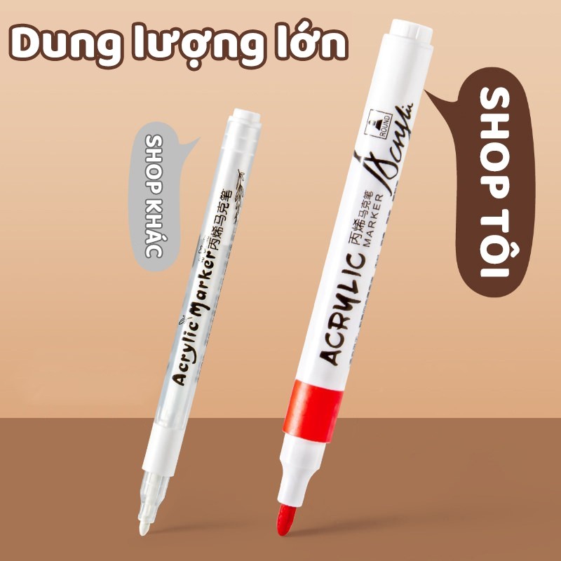 Bút Màu Acrylic Marker Ngòi Lông Mềm 12/24/36/48/60 Màu – Không Thấm Nước, Vẽ Đa Nền, Phù Hợp Học Sinh
