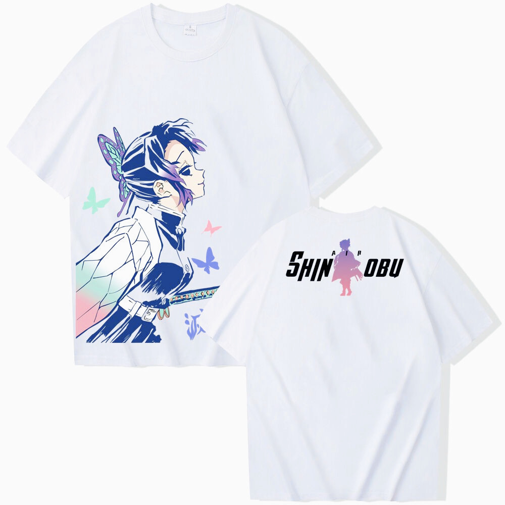 Áo thun cổ tròn Oversize hình Shinobu Kochou, 100% cotton, phù hợp nam nữ