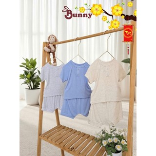 Bộ cộc cổ trụ bé trai cao cấp Bunnybaby chất tăm Hàn mềm mịn size 3-24 tháng