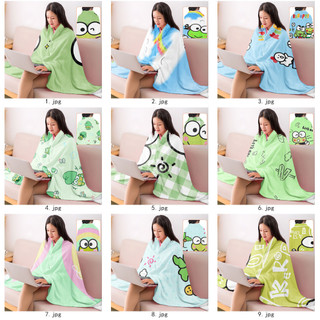 Sanrio Keroppi Khăn choàng Flannel in một mặt, Chăn hoạt hình, Chăn ngủ trưa