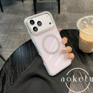 Thích hợp cho vỏ điện thoại Apple 17 Promax iPhone 16 cạnh tròn bán trong suốt long lanh hút từ tính 15 giá trị thẩm mỹ cao 14 kim cương lấp lánh 13 lỗ lớn bọc hoàn toàn chống d