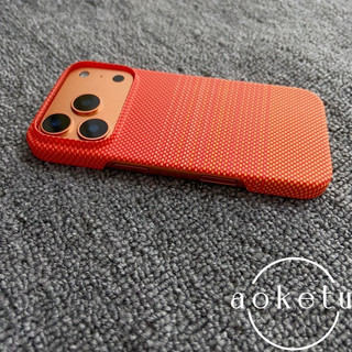 Thích hợp cho vỏ điện thoại iPhone 17 Pro hút từ tính họa tiết Kevlar sọc cam Apple 16 / 15 / 14 / 13 / 12 Vỏ bảo vệ siêu mỏng mờ