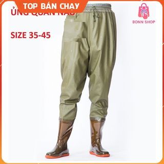 {LOẠI 1} Ủng lội nước dài liền quần đế cứng màu nâu size 35-46, quần ủng bảo hộ lao động, ủng câu cá