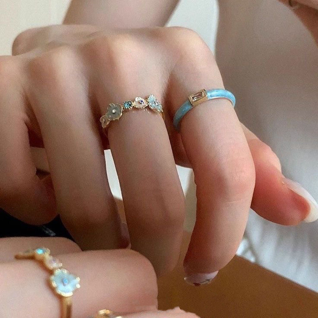 Nhẫn nữ zircon màu xanh thời trang, thiết kế tinh tế đa năng