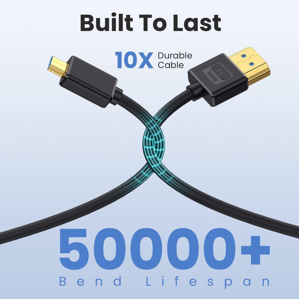 Cáp Micro HDMI sang HDMI 2.1 góc trái / phải 90 độ, Dây silicon 8K @ 60Hz 4K @ 120Hz 0.6m / 1.2m / 1.8m cho màn hình máy ảnh kỹ thuật số
