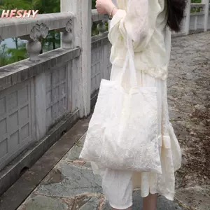 HFSHY Thêu Châu Âu Organza Túi Tote Handmade Ren Vintage Túi Xách Mua Sắm Sử Dụng Hàng Ngày Đảng Sự Kiện VN