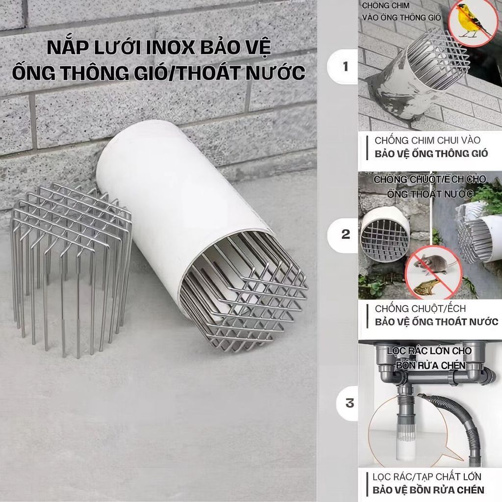 【COD】Vỏ thoát nước ban công inox chống tắc, thiết kế dạng lưới lọc rác hiệu quả, ngăn chim chuột và côn trùng xâm nhập.