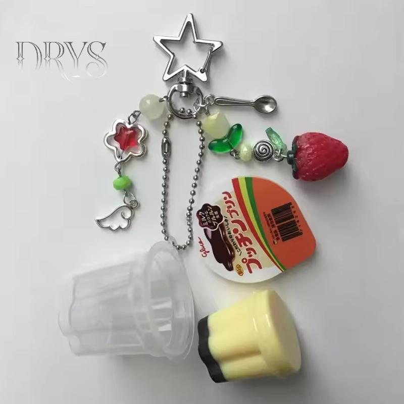(TFT) 1 Cái Hình Tình Yêu Nhật Bản Pudding Móc Khóa Hồng Vàng Trứng Flan Charm Y2K Retro Thẩm Mỹ Đính Hạt Phụ Kiện MỚI