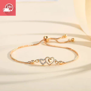 Vòng tay nữ nhiều chức năng với thiết kế đồng mạ vàng và đá zircon hình trái tim