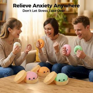 Bánh bao Squishies Bóng căng thẳng Bánh bao Squishy Bóp Đồ chơi phản hồi chậm TPR Fidget Ball với Hộp hấp để chơi trên bàn Quà tặng và vui nhộn hàng ngày