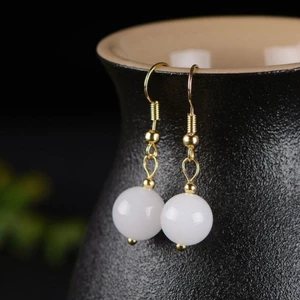 Bông Tai Chalcedony Mã Não Trắng Phong Cách Mới, Thích Hợp Thời Trang Cổ Điển
