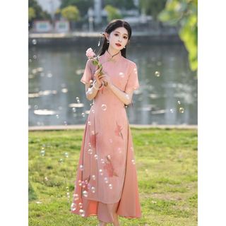 Váy dài sườn xám đa năng, phong cách mới mùa hè, thiết kế trẻ trung cải tiến, phù hợp với các cô gái trẻ