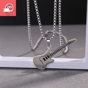 Mặt dây chuyền hình đàn guitar phong cách retro, làm từ thép không gỉ