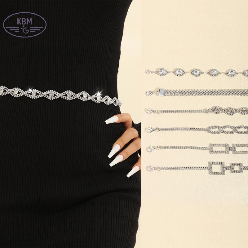 Đai thắt lưng kim cương giả và pha lê lấp lánh, dễ dàng điều chỉnh size - Phụ kiện thời trang cao cấp