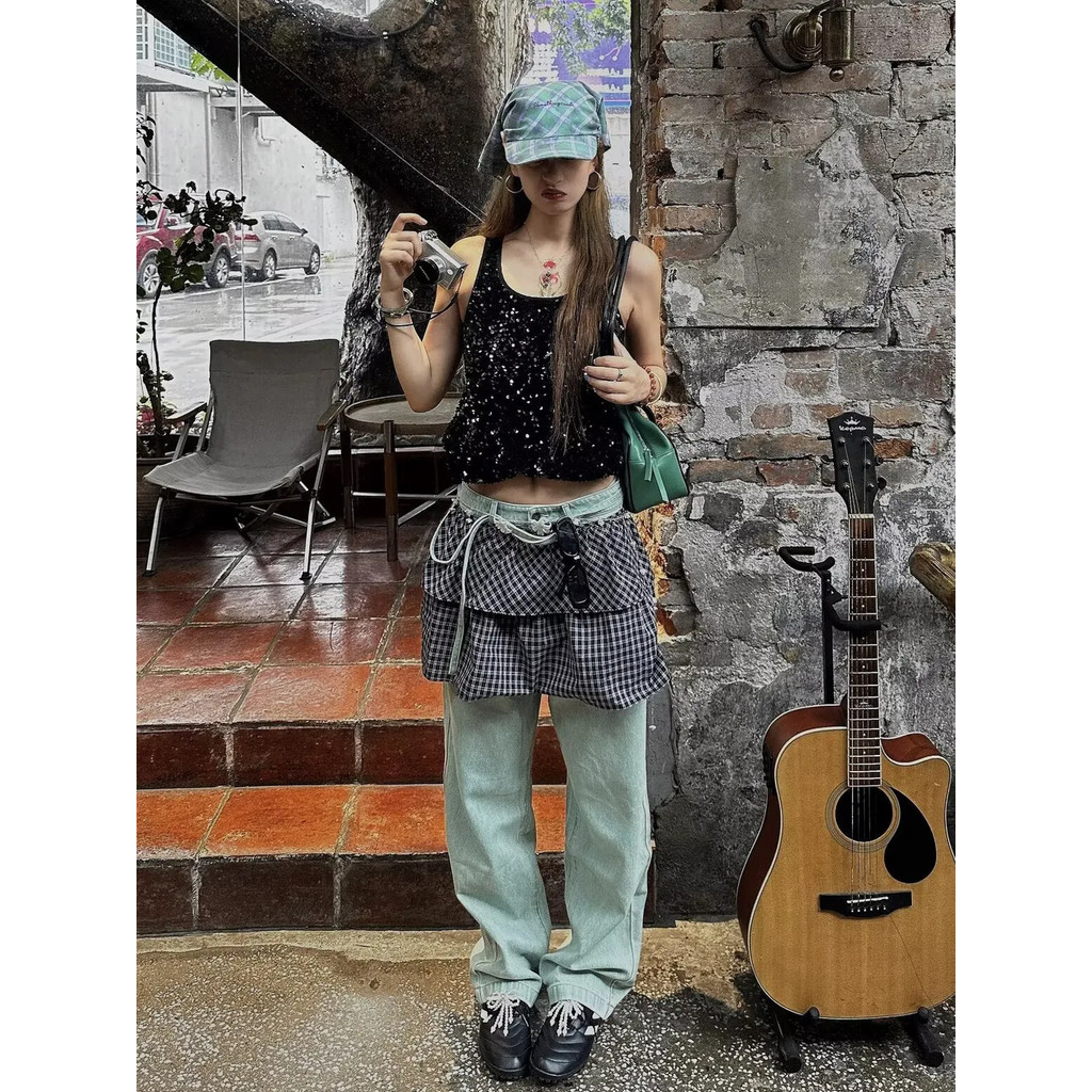 Milyfashion Ba Lê Phong Cách Hai Lớp Kiểm Tra Bốn Mùa Fart Rèm Váy Váy Ngắn Thu Đông Bánh Váy Chữ a Lớp Chúng Tôi
