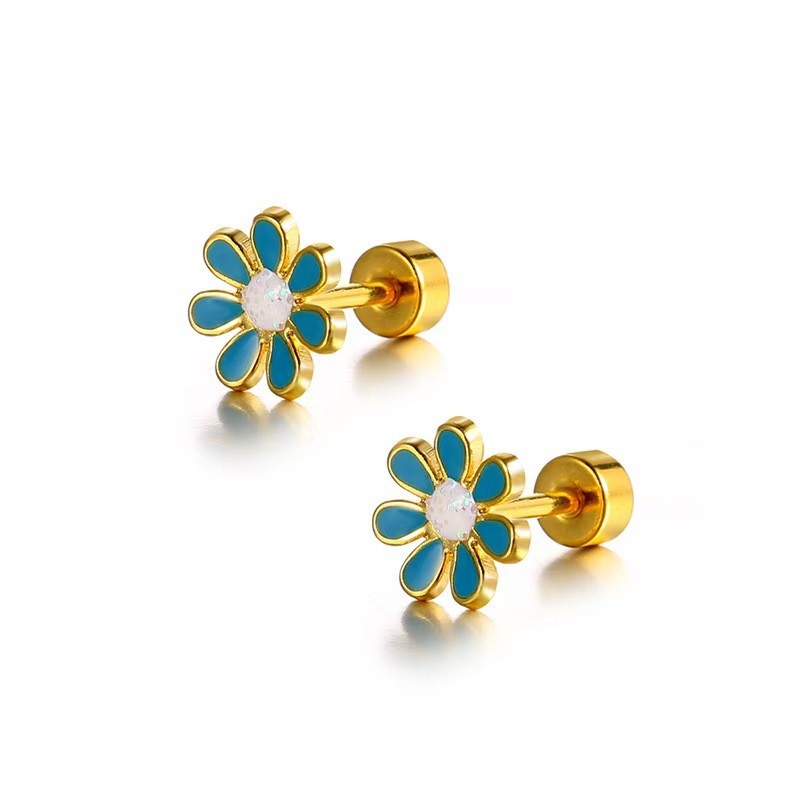 Bông Tai Hoa Cúc Mạ Vàng 18K Tối Giản, Phù Hợp Cho Nữ